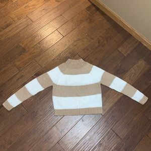 Tan and White Cowl neck knit sweater